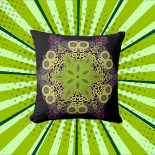 Coussin Dot Mandala Flower vert Jaune et violet