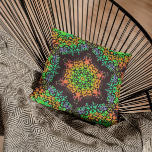 Coussin Dot Mandala Flower vert orange et bleu