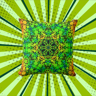 Coussin Dot Mandala Flower vert orange et jaune