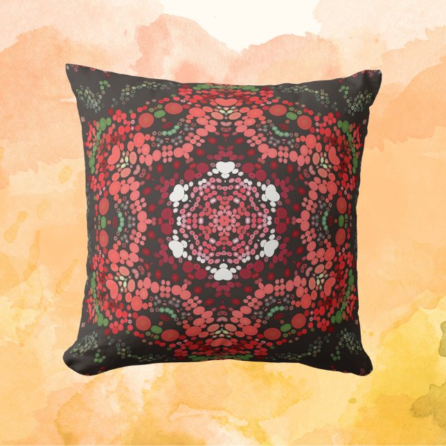 Coussin Dot Mandala Rouge Vert et Blanc (Créateur téléchargé)