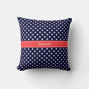 Coussin Dots Coral Name Monogram