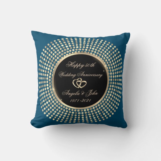 Coussin Dots d'or élégant 50e anniversaire de Mariage (Recto)