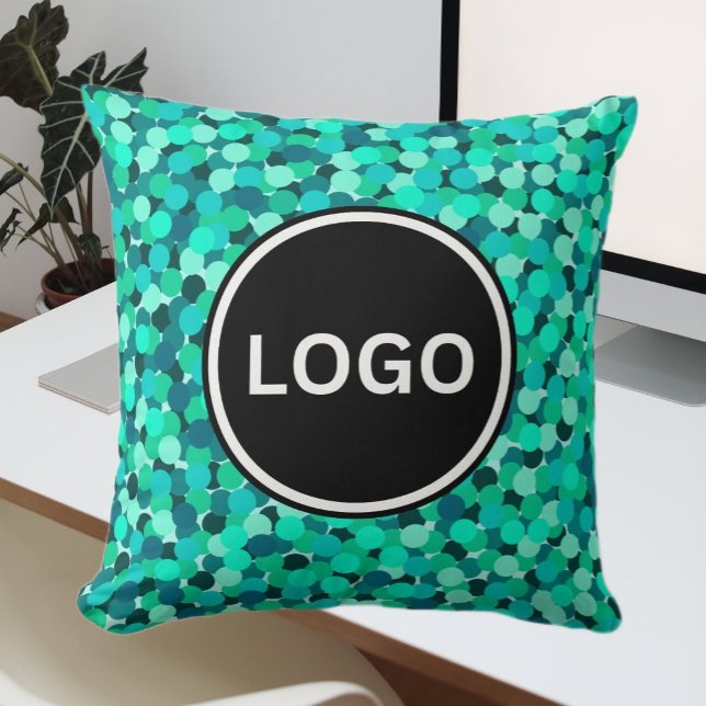 Coussin Dots Motif Turquoise Élégant Logo d'entreprise mod (Dots Pattern Teal Elegant Modern Business Logo Throw Pillow)
