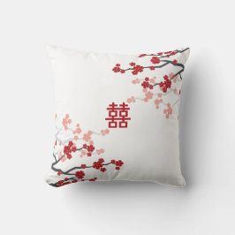 Coussin Double Bonheur Mariage chinois fleurs cerises