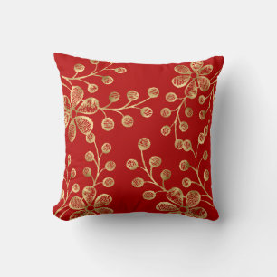 COUSSIN DOUBLE COUCHON À CÔTÉ ROUGE ET OR BOTANIQUE
