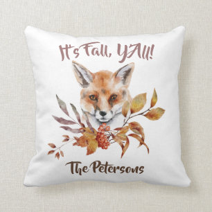 Coussin Double face thème automne renard et feuillage pers