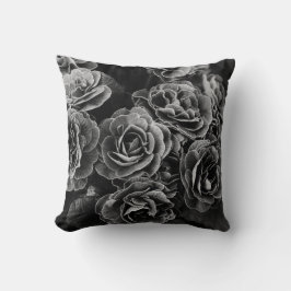 Coussin Double Fleurs Primules, noir et blanc