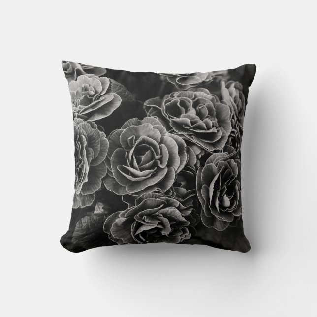 Coussin Double Fleurs Primules, noir et blanc (Recto)