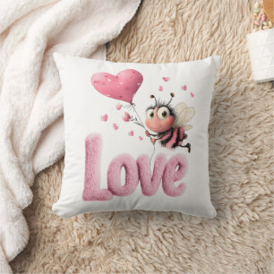 Coussin Douce abeille d'amour Cœurs roses