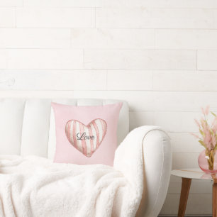 Coussin Douce Amour Cœur Rayé Rose Blush