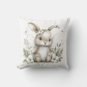 Coussin Douce illustration de lapin féerique à l'aquarelle