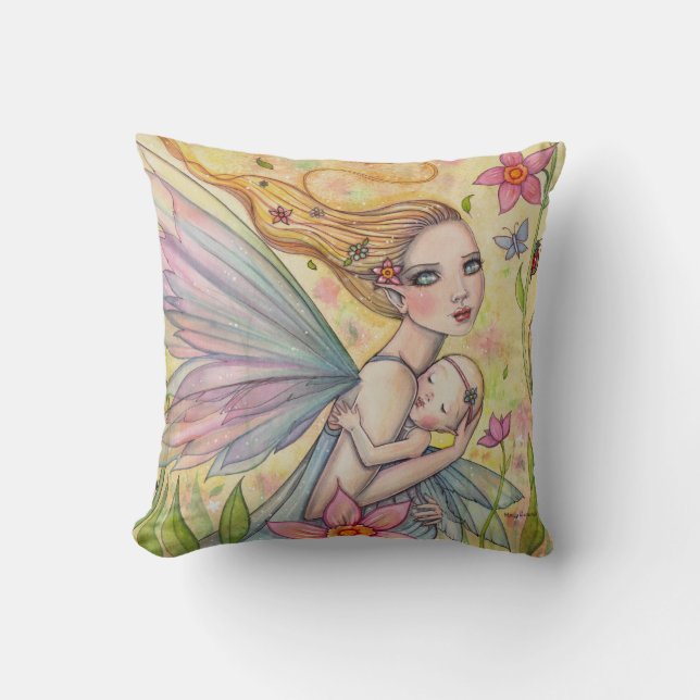 Coussin Douce illustration de mère et de fée bébé (Recto)