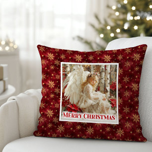 Coussin Douce Poinsettia Rouge Or Ange Chambre Enfants Noë