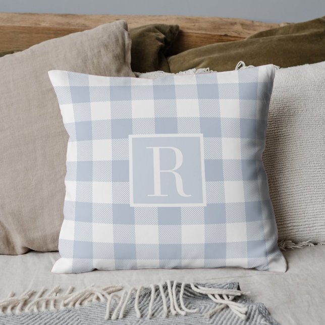 Coussin Douce Vérification de Buffalo Bleu Initiale (Créateur téléchargé)
