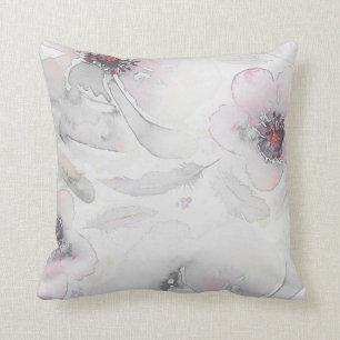 Coussin Doucement rose et aquarelle florale vintage grise