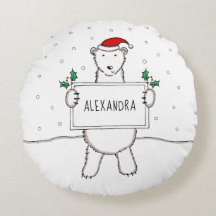 Coussin d'ours polaire de Noël personnalisé