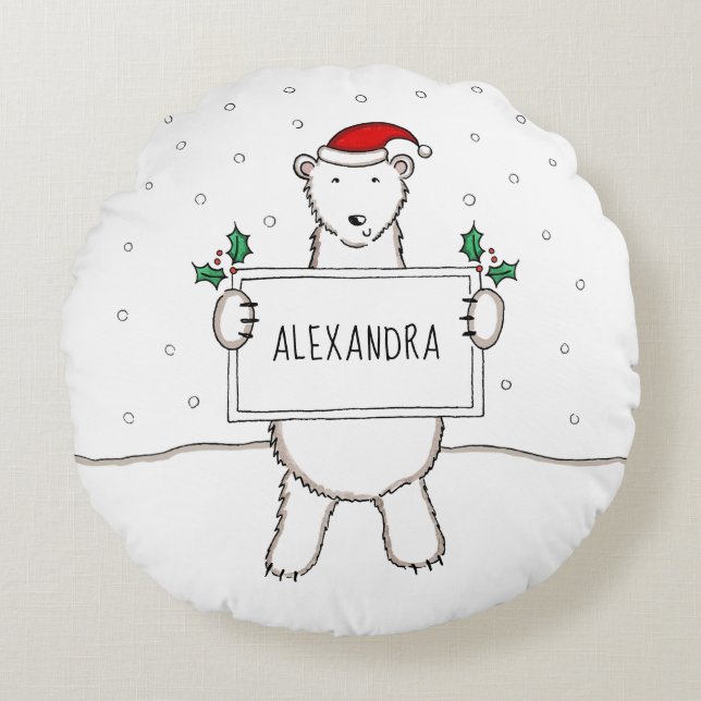 Coussin d'ours polaire de Noël personnalisé (Devant)