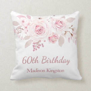 Coussin Doux Blush rose Floral 60e anniversaire de fête ca