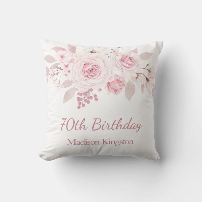 Coussin Doux Blush rose Floral 70e anniversaire de fête ca (Recto)