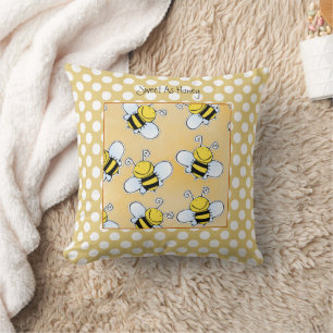 Coussin Doux comme les abeilles blanches à pois dorés