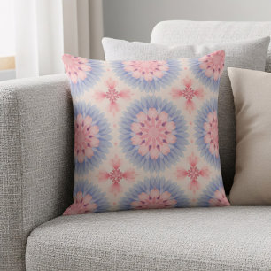 Coussin Doux Pastel bleu rose Floral Motif kaléidoscope