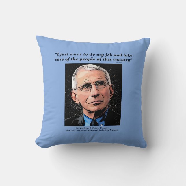 Coussin Dr Fauci, citation, bleu, recto-verso, citation (Recto)