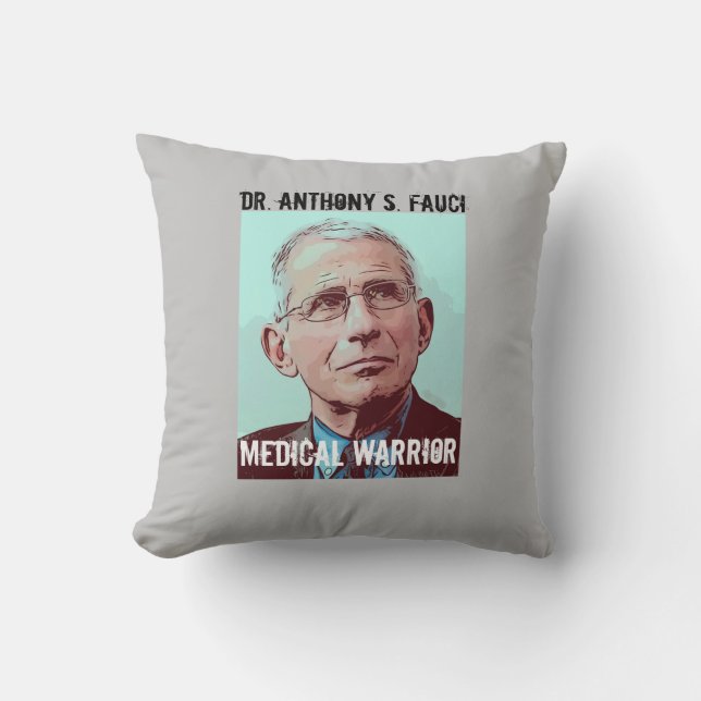Coussin Dr Fauci, guerrier Médicale, gris (Recto)