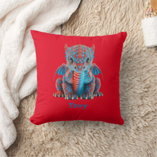Coussin Dragon Bleu et Rouge doux pour bébé