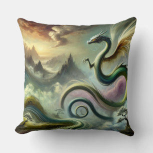 Coussin Dragon Céleste Majestueux sur des Montagnes Fantas