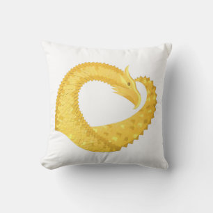 Coussin Dragon de coeur jaune sur blanc