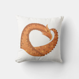 Coussin Dragon de coeur orange brûlé sur blanc