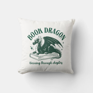 Coussin Dragon de livre Citation drôle Vert et Blanc