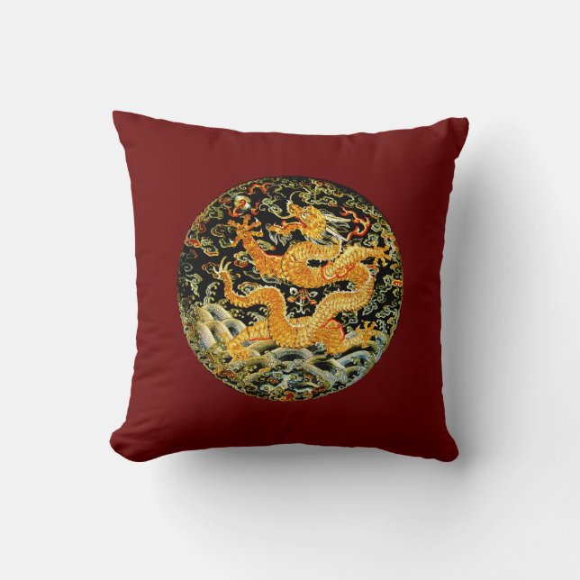 Coussin Dragon d'or brodé par antiquité chinoise de (Recto)