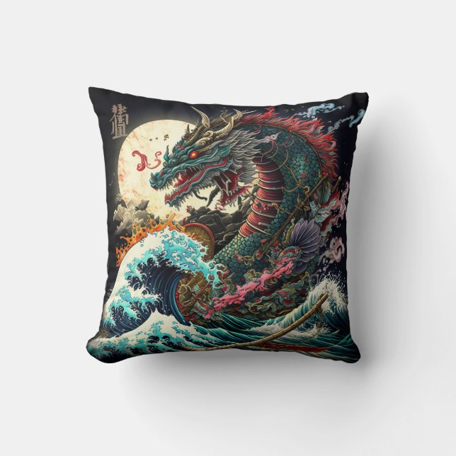 Coussin Dragon japonais de grande nuit (Recto)
