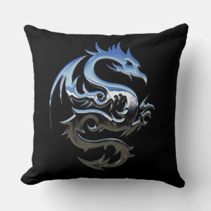 Coussin Dragon métallique argenté réversible
