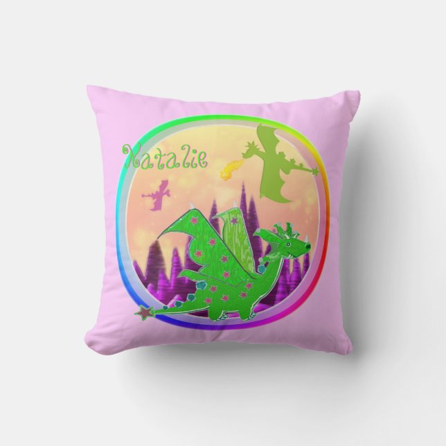Coussin Dragon mignon avec Natalie nommé personnalisable (Recto)