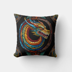 Coussin Dragon Swirl en mosaïque multicolore
