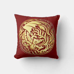 Coussin Dragoncircle - Or sur rouge