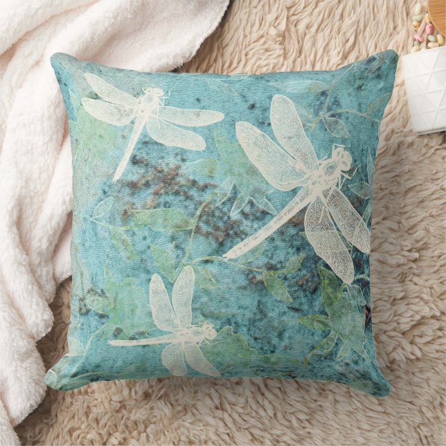 Coussin Dragonflies Fleurs Motif Teals Blues (Couverture)