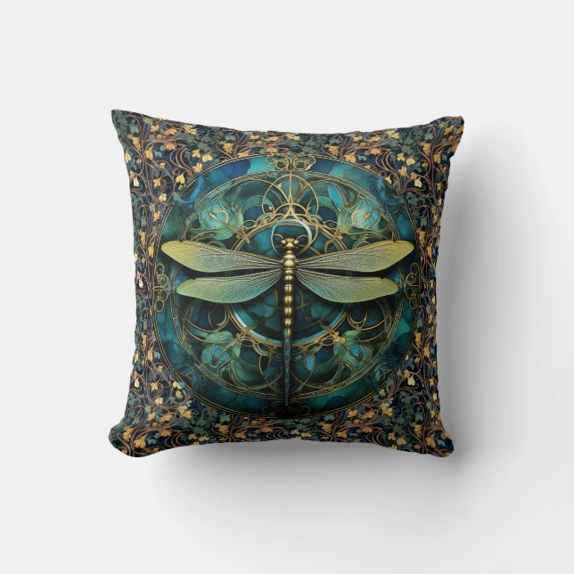Coussin Dragonfly Art Nouveau sur l'oreiller à lancer d'iv (Recto)