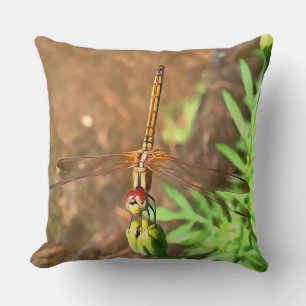 Coussin Dragonfly Artistique Reposant Sur Une Tête De Fleu