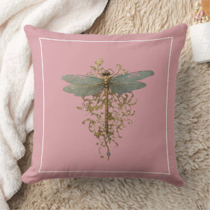 Coussin Dragonfly avec Gold Filigree Bordure blanche