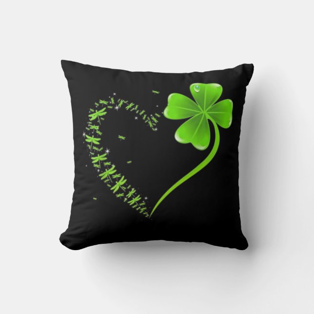 Coussin Dragonfly coeur irish, Shamrock Heart Clover St (Recto)