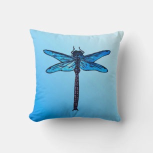 Coussin Dragonfly japonaise vintage, bleu saphir