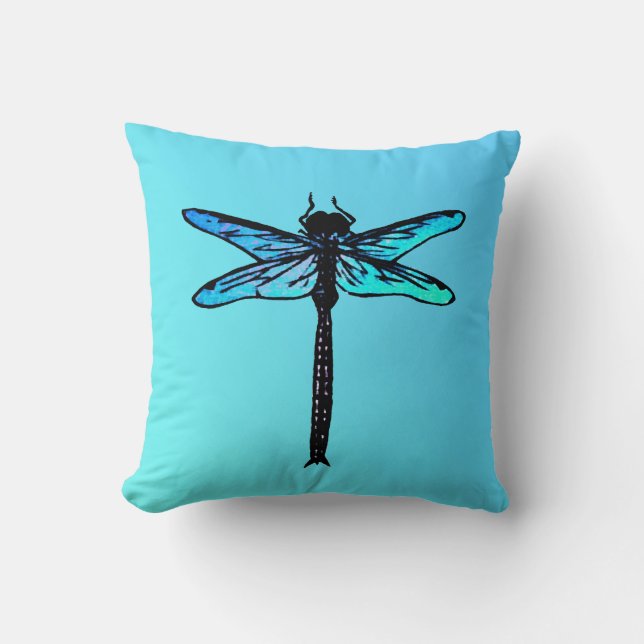 Coussin Dragonfly japonaise vintage, bleu turquoise (Recto)