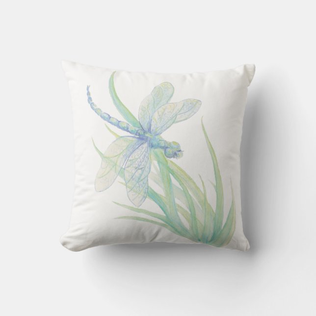 Coussin Dragonfly originale en bleu et vert (Recto)