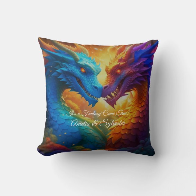 Coussin Dragons colorés en amour (Recto)