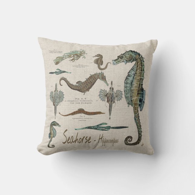 Coussin Dragons d'hippocampes, de mer, et tuyaux de mer (Recto)