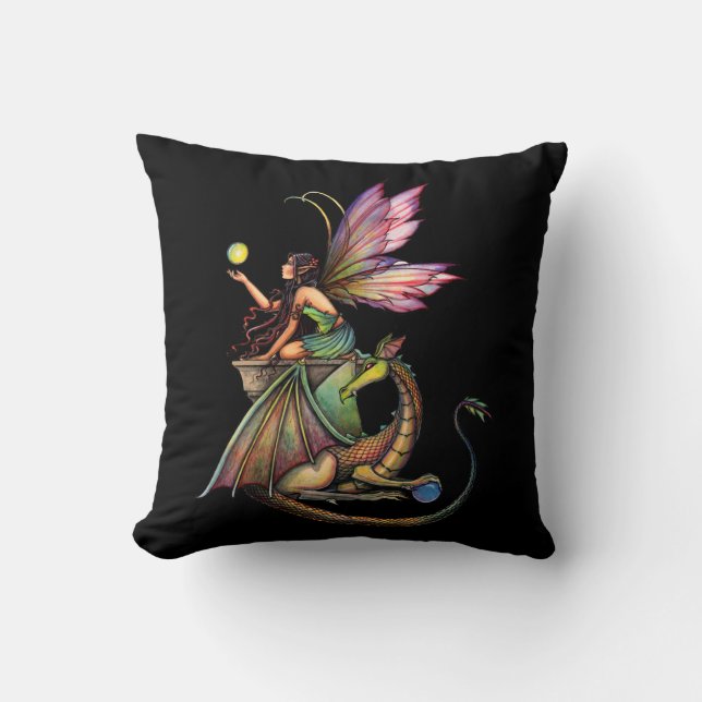 Coussin Dragon's Orbs Féerie Fée et Dragon Throw Pillow (Recto)