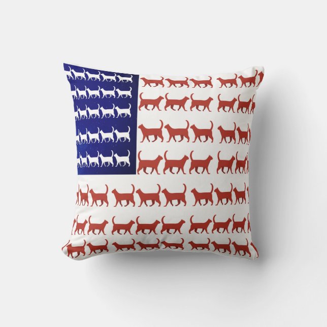 Coussin Drapeau 4 juillet chat rouge blanc et bleu (Recto)